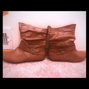 Brown faux leather booties